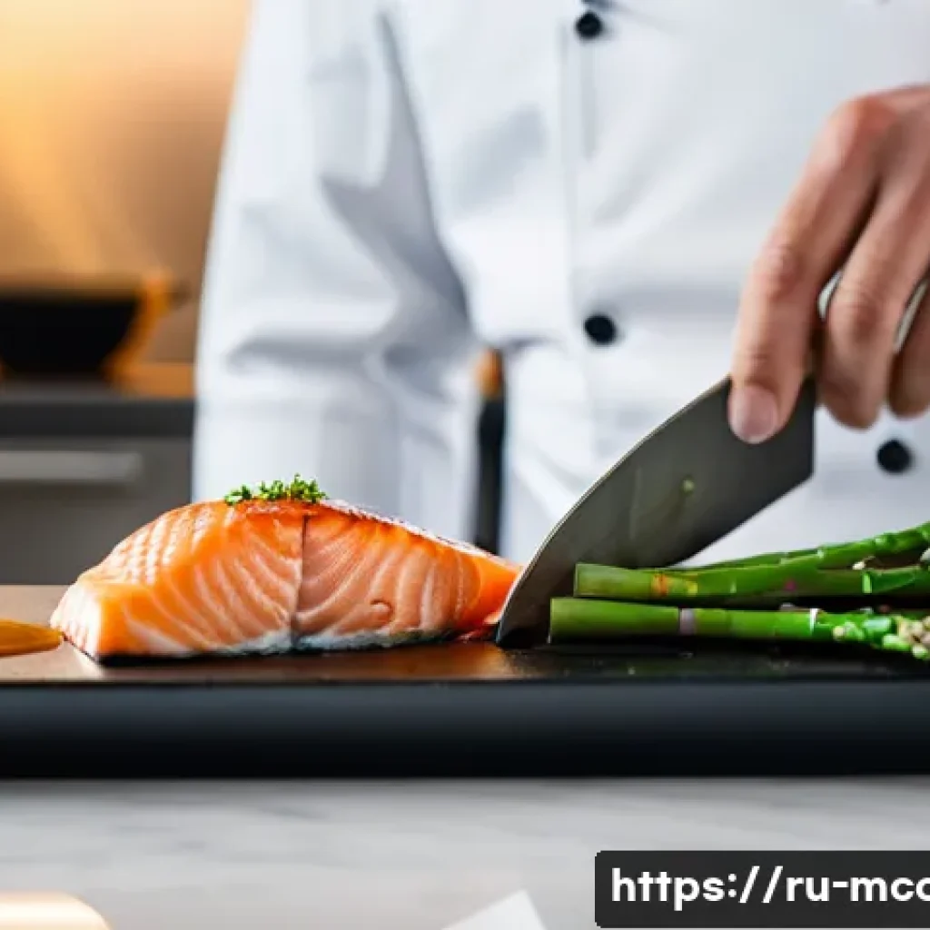 다문화 요리사 필수 조리 기법 - **Sous-Vide Culinary Precision:** A professional chef, wearing a pristine white chef's jacket and a ...