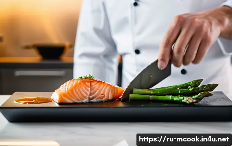 다문화 요리사 필수 조리 기법 - **Sous-Vide Culinary Precision:** A professional chef, wearing a pristine white chef's jacket and a ...