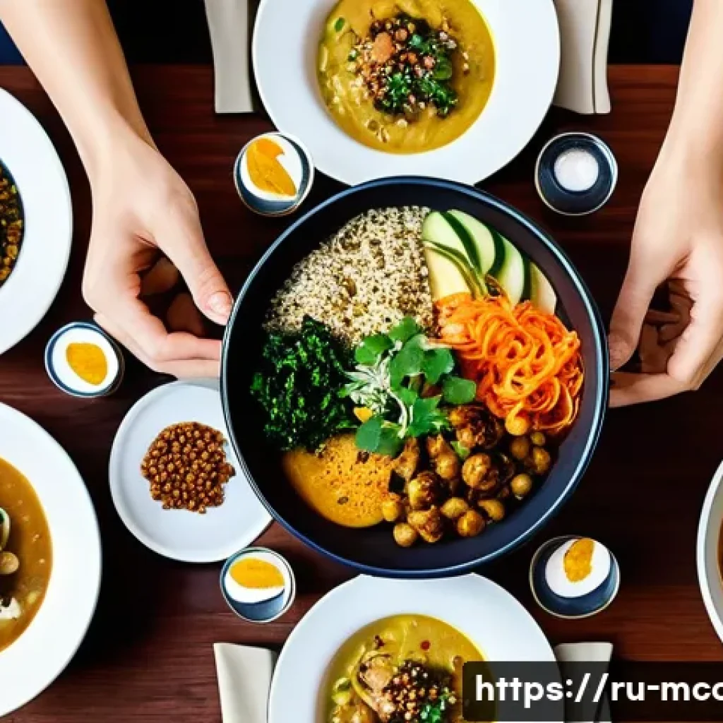 다문화 요리사와 비건 요리 - **A Vibrant Global Vegan Feast:**
A beautifully set dining table filled with an array of colorfu...