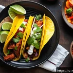 Home 19 다문화 요리사와 스타 셰프 인터뷰 - A vibrant fusion dish combining Mexican and Korean cuisine: a colorful plate featuring traditional M...