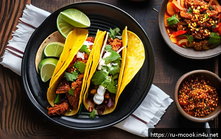 다문화 요리사와 스타 셰프 인터뷰 - A vibrant fusion dish combining Mexican and Korean cuisine: a colorful plate featuring traditional M...