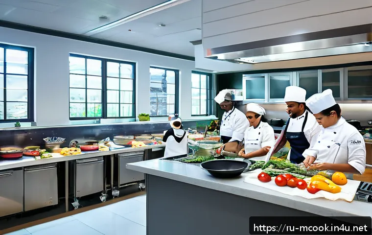 다문화 요리사 교육과정 - A vibrant international culinary classroom scene featuring diverse students from various cultural ba...