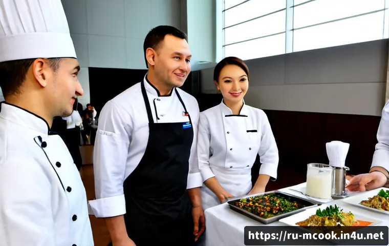 Home 17 다문화 요리사 취업 박람회 - Photorealistic multicultural culinary job fair in a modern Moscow convention hall, diverse professio...