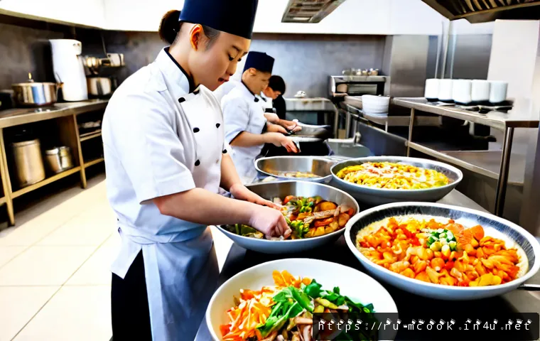 Home 17 다문화 요리사와 한식 세계화 - Photorealistic editorial food scene in a modern Moscow restaurant kitchen, a diverse team of Korean,...